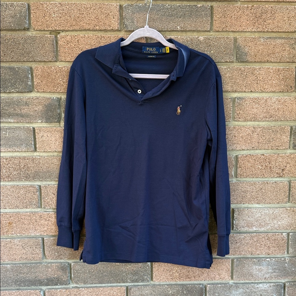 Ralph Lauren Classic Fit Navy Long Sleeve Soft Cotton Polo Shirt Size SP